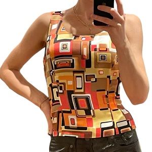 90s Mod Geo Print Silk Tank